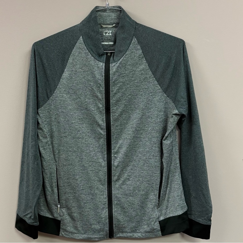 Cutter & Buck Mens XL Gray Black Full Zip Lightweight Golf Jacket CB DryTec